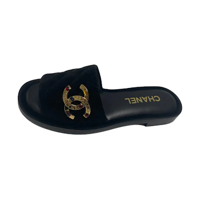 (W) Chanel Flat Open-Toe Breathable Fashion Slide 'Black'