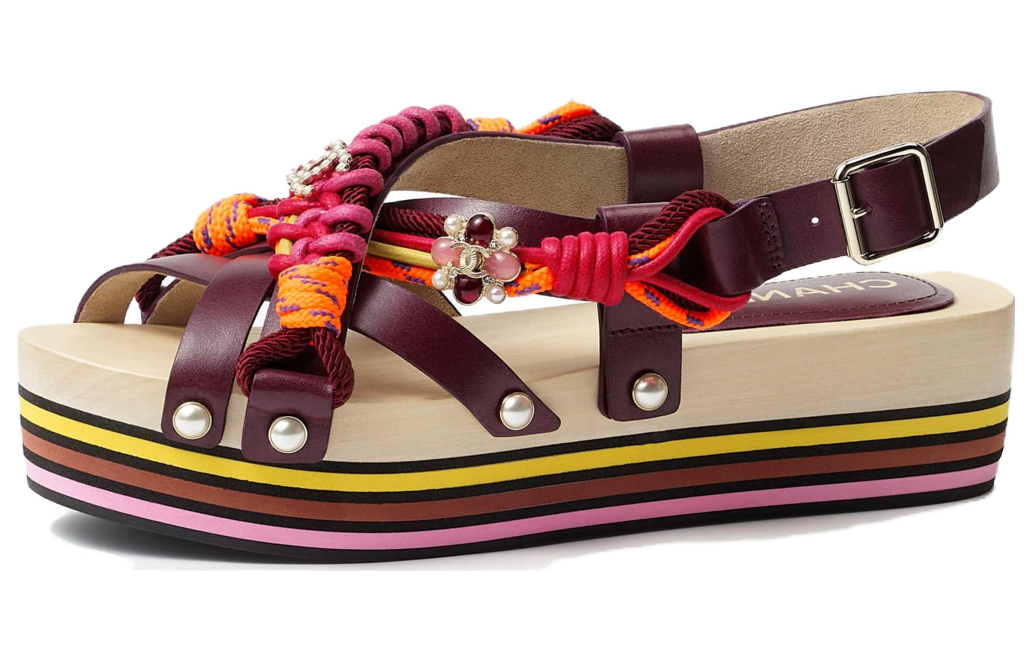 Buy CHANEL香奈兒 頭層牛皮 平底露趾 一字帶涼鞋 女款 紅色