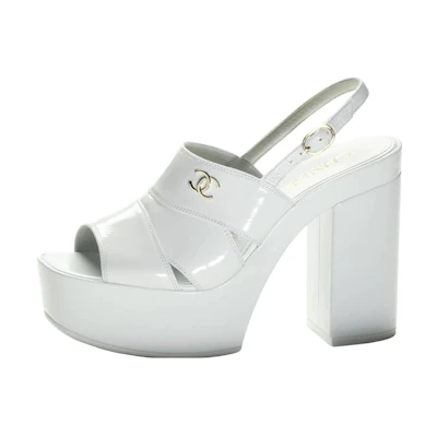 (W) Chanel Flat Sandals 'White Patent Leather'