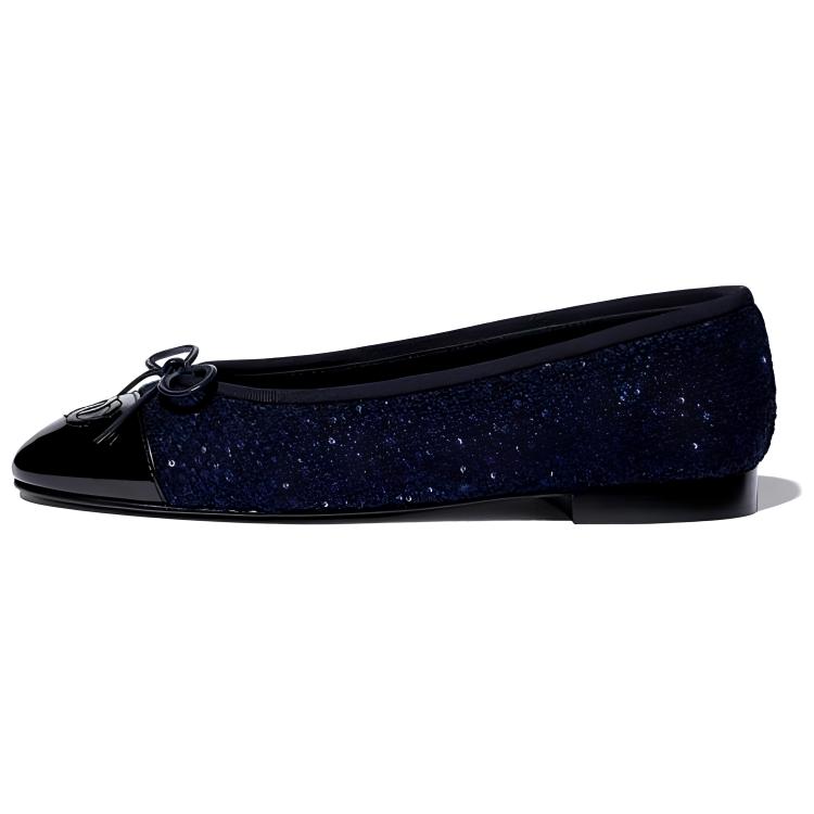(W) Chanel Flat Shoes 'Navy Blue Tweed'