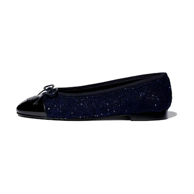 (W) Chanel Flat Shoes 'Navy Blue Tweed'