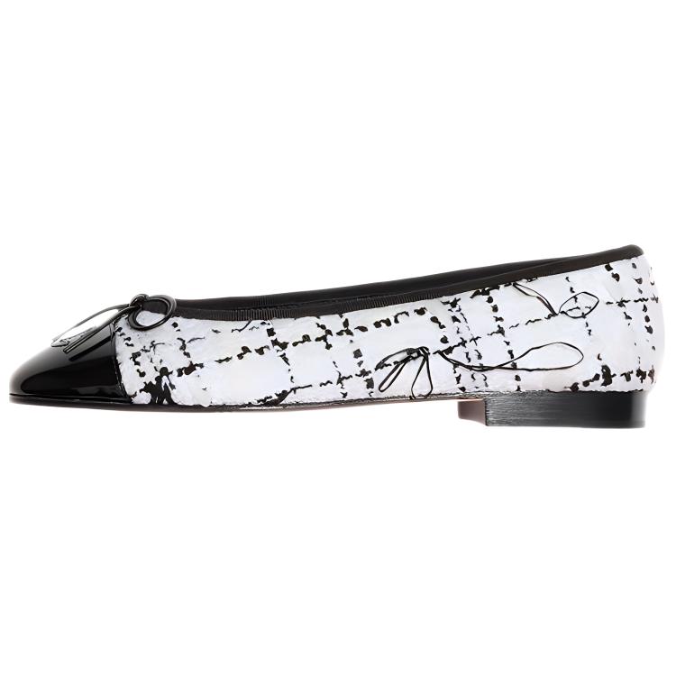 (W) Chanel Flat Shoes 'Tweed and Calfskin Patent Black and White'