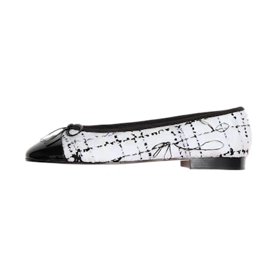 (W) Chanel Flat Shoes 'Tweed and Calfskin Patent Black and White'