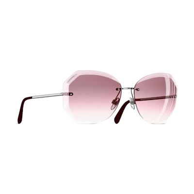 (Women) CHANEL Frameless Metal Gradient Pink Lens Sunglasses for Women - Pink. CH4220-C1083P