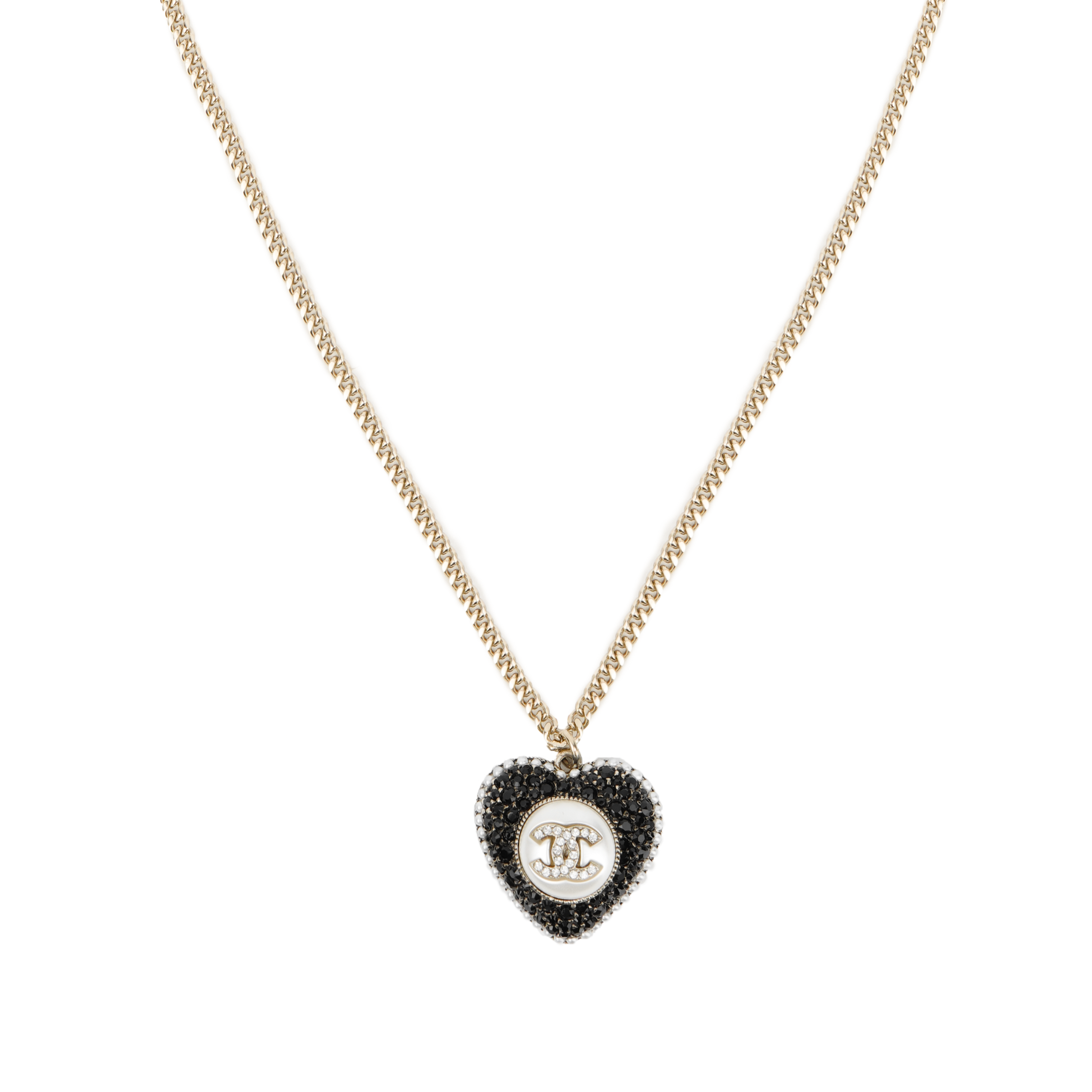 (Women) CHANEL Full Rhinestone Heart Pendant Pearl Necklace Black/Gold Women. AB9385-B09088-NK216 圖 2