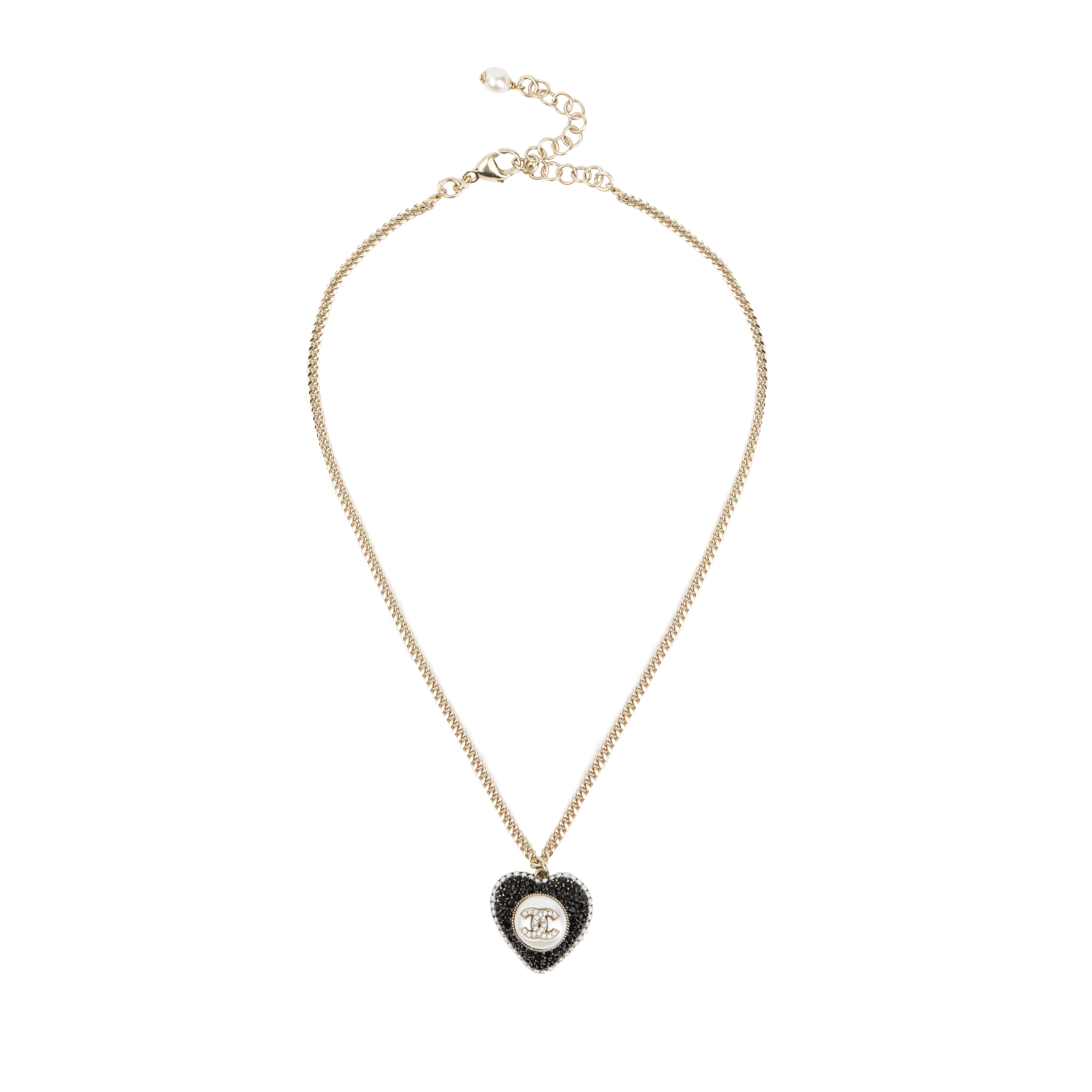 (Women) CHANEL Full Rhinestone Heart Pendant Pearl Necklace Black/Gold Women. AB9385-B09088-NK216 圖 5