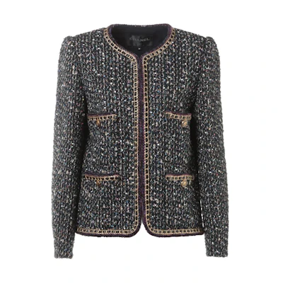 (Women) CHANEL FW21 Logo Sequin Tweed Jacket Navy Blue P71092-V62285-NC655