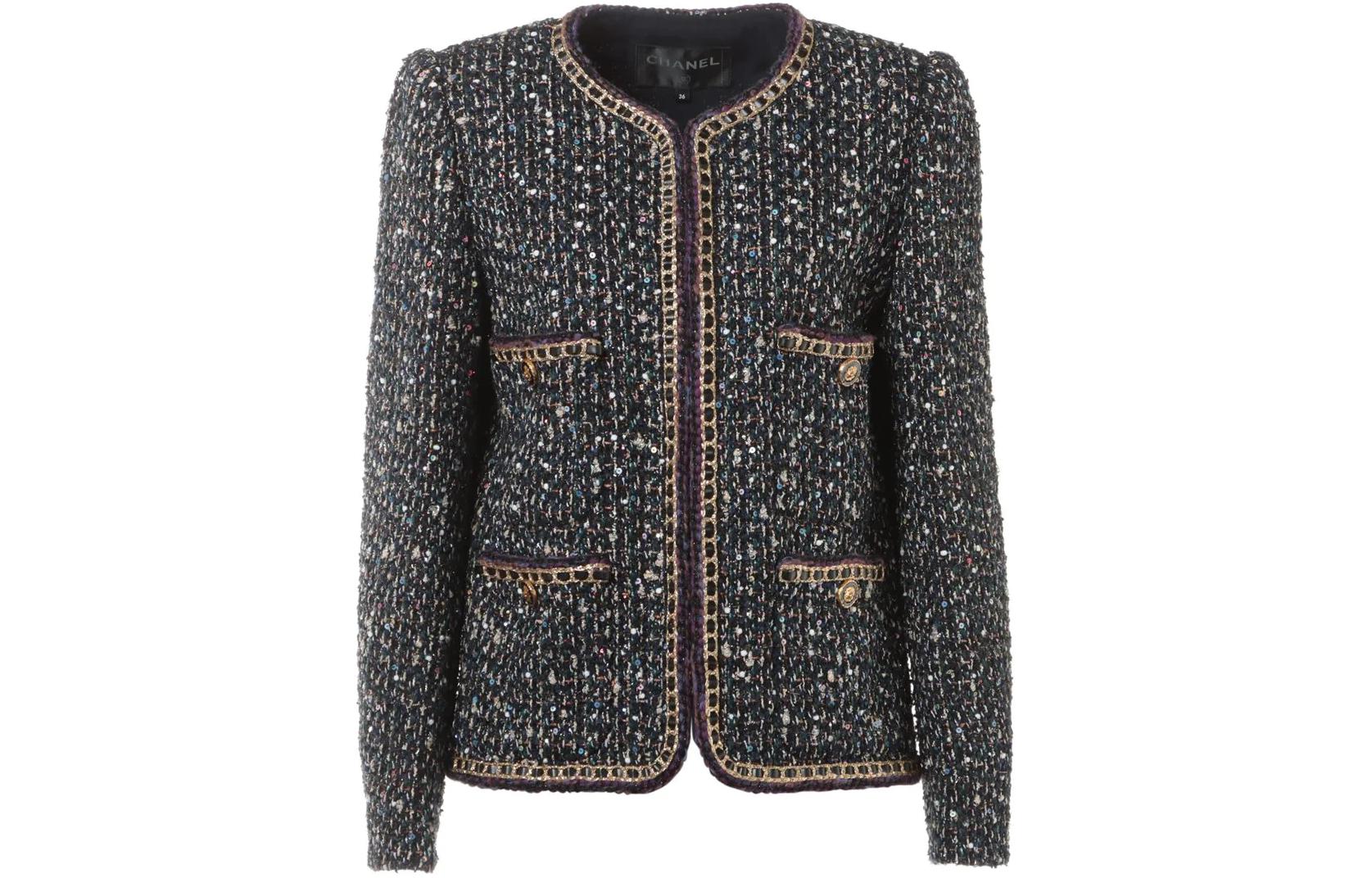 Order (W) CHAQUETA CHANEL FW21 LOGO LENTEJUELAS TWEED AZUL MARINO P71092-V62285-NC655