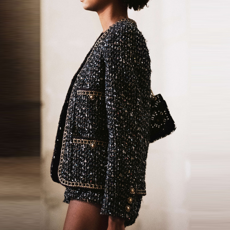 Details for (W) CHAQUETA CHANEL FW21 LOGO LENTEJUELAS TWEED AZUL MARINO P71092-V62285-NC655