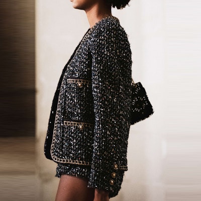 (Women) CHANEL FW21 Logo Sequin Tweed Jacket Navy Blue P71092-V62285-NC655 Details for (Women) CHANEL FW21 Logo Sequin Tweed Jacket Navy Blue P71092-V62285-NC655