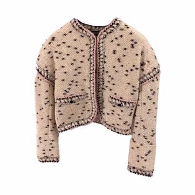 (Women) CHANEL FW21 Polka Dot Long Sleeve Oversized Tweed Jacket Women White P71044-K10188-ND168