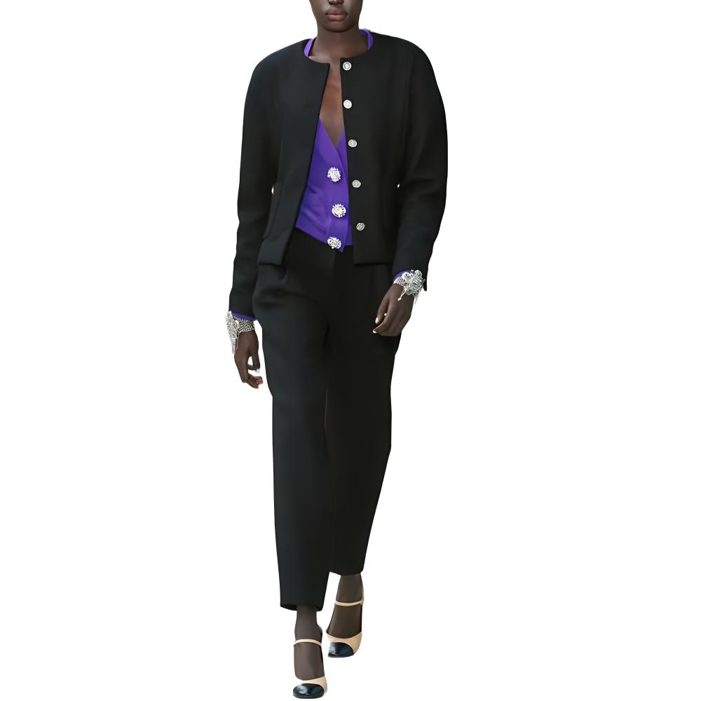 (Women) CHANEL FW22  Black Solid Round Neck Single-Breasted Jacket. P73145-V60816-94305