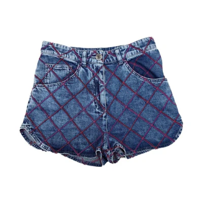 (Women) CHANEL FW22 Blue Plaid Straight-Leg Denim Shorts P71318-V63952-NG883