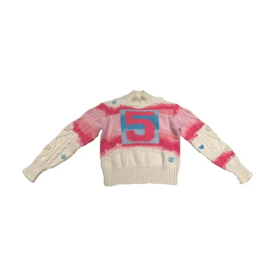 (Women) CHANEL FW22 Cashmere Turtleneck Sweater with Logo Stripe Jacquard Pink/White P73247-K10553-NK105