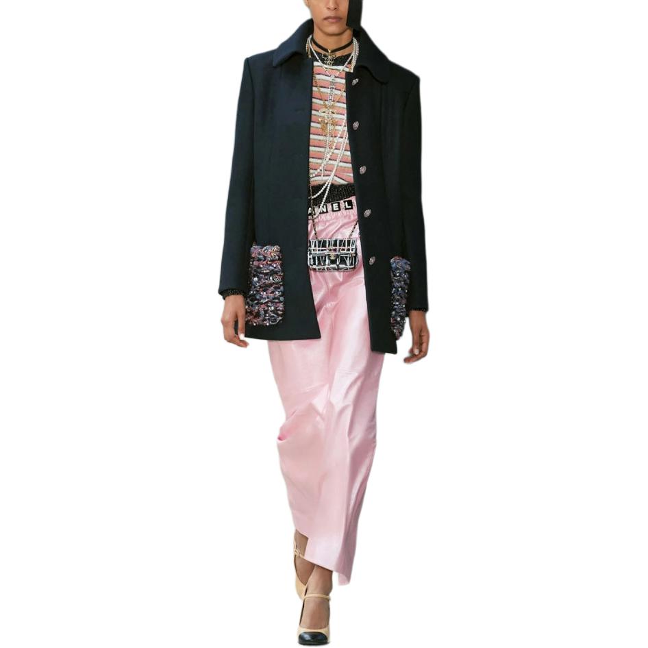 (Women) CHANEL FW22  Single-Breasted Solid Color Coat - Navy Blue. P73195-V64674-AX360