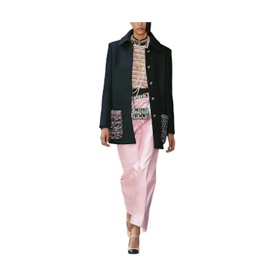 (Women) CHANEL FW22 Single-Breasted Solid Color Coat - Navy Blue. P73195-V64674-AX360