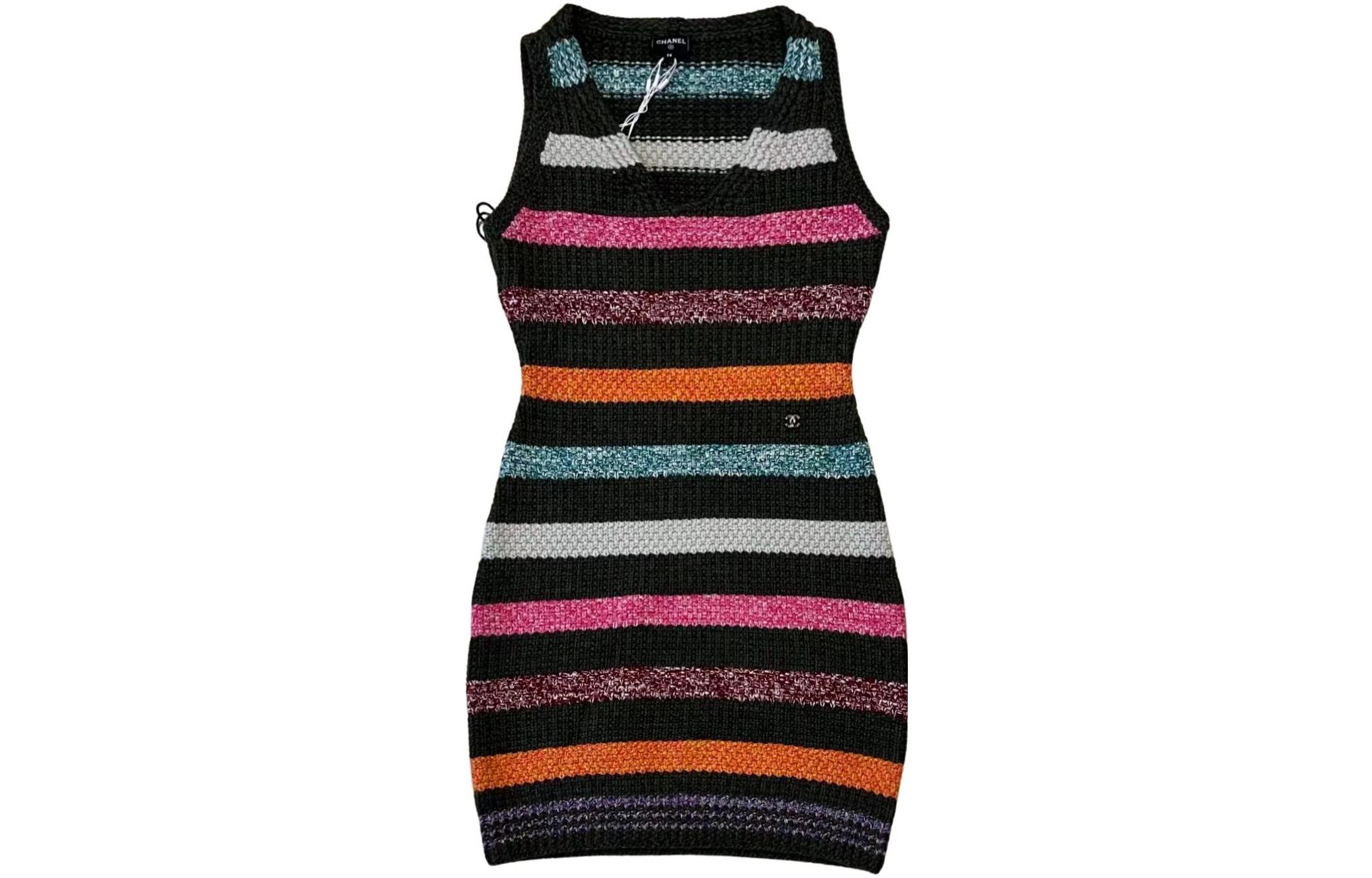 (Women) CHANEL FW22  Striped V-Neck Knit Sleeveless Dress - Multicolor P73887-K10595-N076