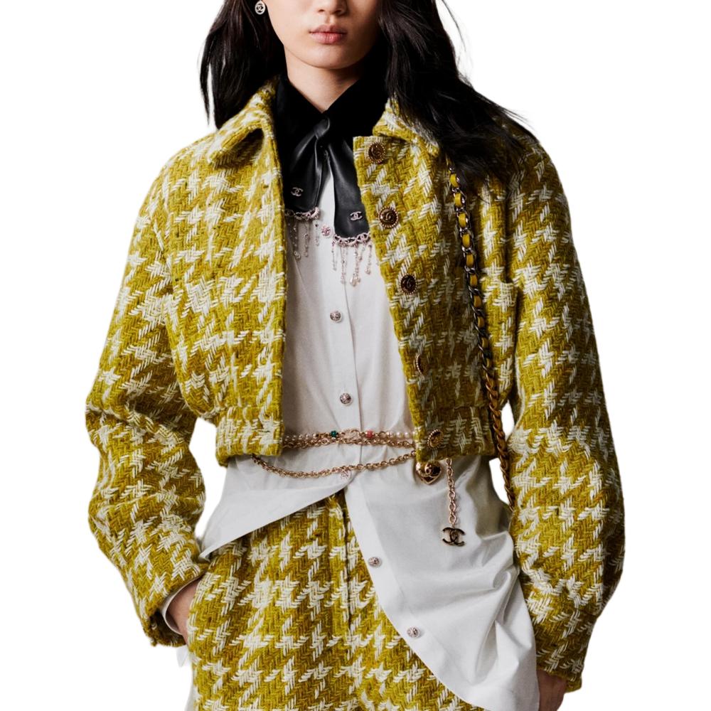 (Women) CHANEL FW22  Yellow Plaid Cropped Jacket Coat. P73354-V64856-NJ544