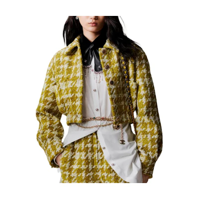 (Women) CHANEL FW22 Yellow Plaid Cropped Jacket Coat. P73354-V64856-NJ544