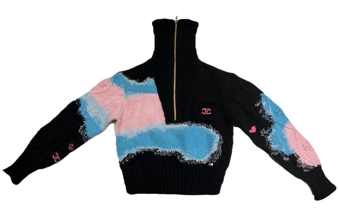 Order (Women) CHANEL FW22 Gradient Logo Embroidered High-Neck Cashmere Sweater Women Black 22NP73-226K10-553NK-245