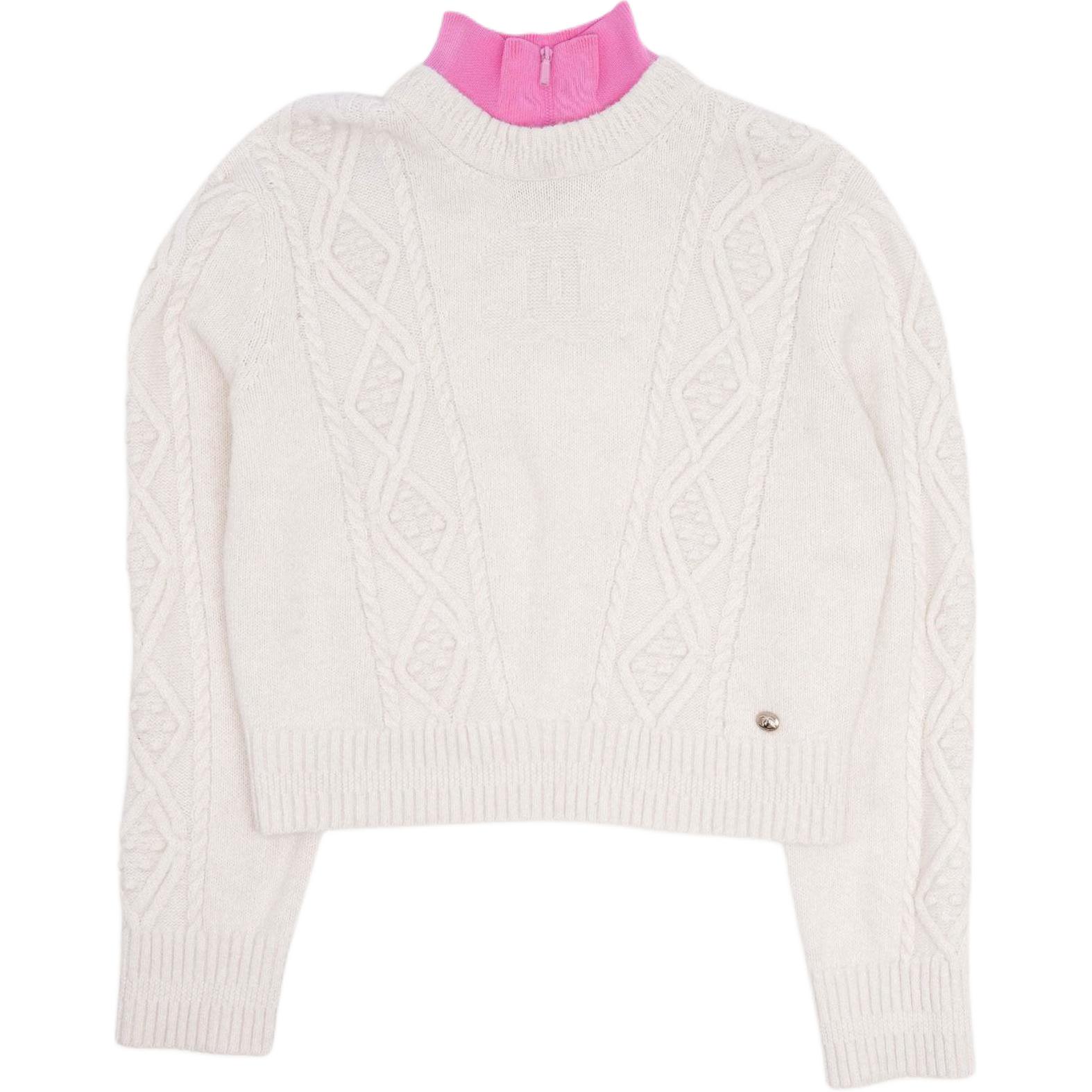 (Women) CHANEL FW22 White Logo Jacquard Cashmere Turtleneck Sweater P73236-K10529-NJ797