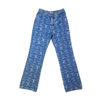 (Women) CHANEL FW23 23B Printed Mid-Rise Flared Denim Jeans Women Light Blue P74545-V67154-NQ358