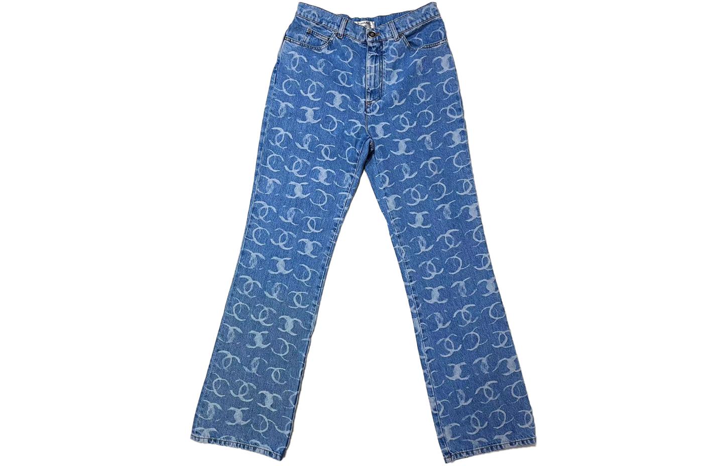 Order (W) シャネル FW23 23B プリント ミッドライズ フレア デニム ジーンズ レディース ライトブルー P74545-V67154-NQ358