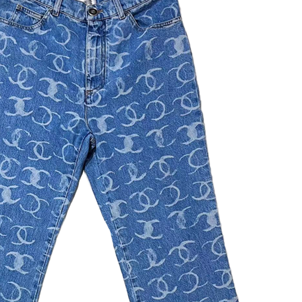 Sizing (W) シャネル FW23 23B プリント ミッドライズ フレア デニム ジーンズ レディース ライトブルー P74545-V67154-NQ358