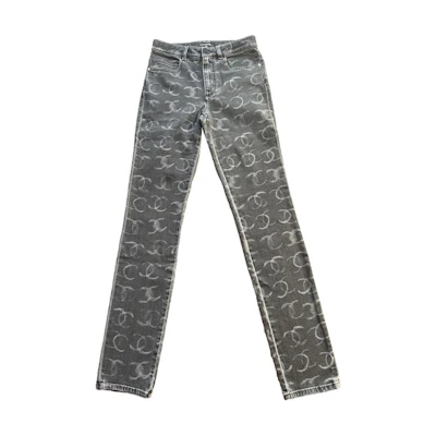 (Women) CHANEL FW23 23C Letter Print High-Waisted Straight Jeans Women Deep Gray P74537-V67156-94305