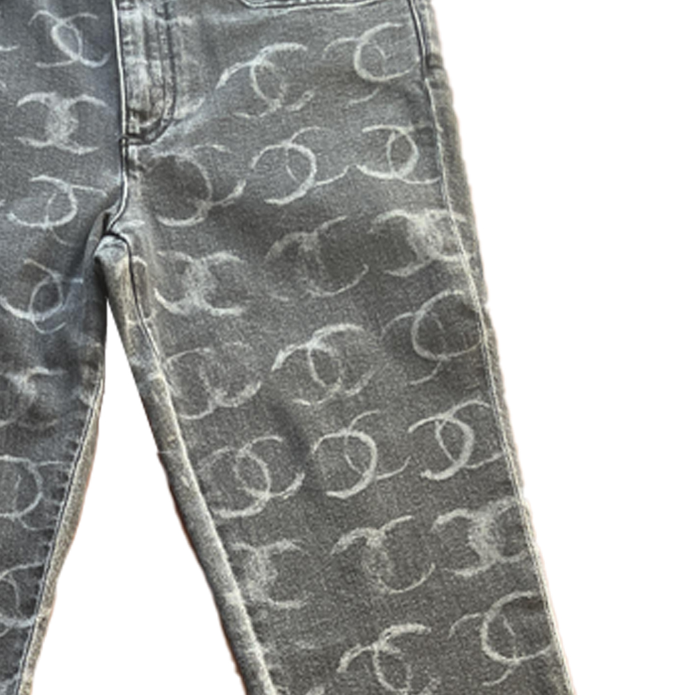 Sizing (W) 香奈儿 FW23 23C 字母印花高腰直筒牛仔裤 女士深灰色 P74537-V67156-94305
