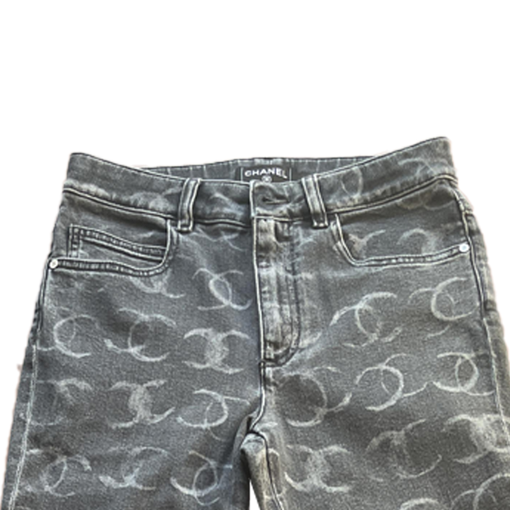Cheap (W) 香奈儿 FW23 23C 字母印花高腰直筒牛仔裤 女士深灰色 P74537-V67156-94305