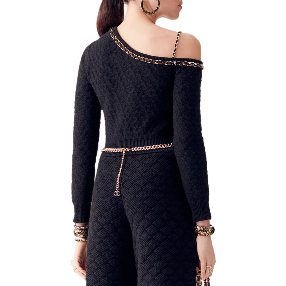 Lookbook (W) 香奈兒 FW23 黑色Logo印花單肩針織上衣 P75683-K10893-94305