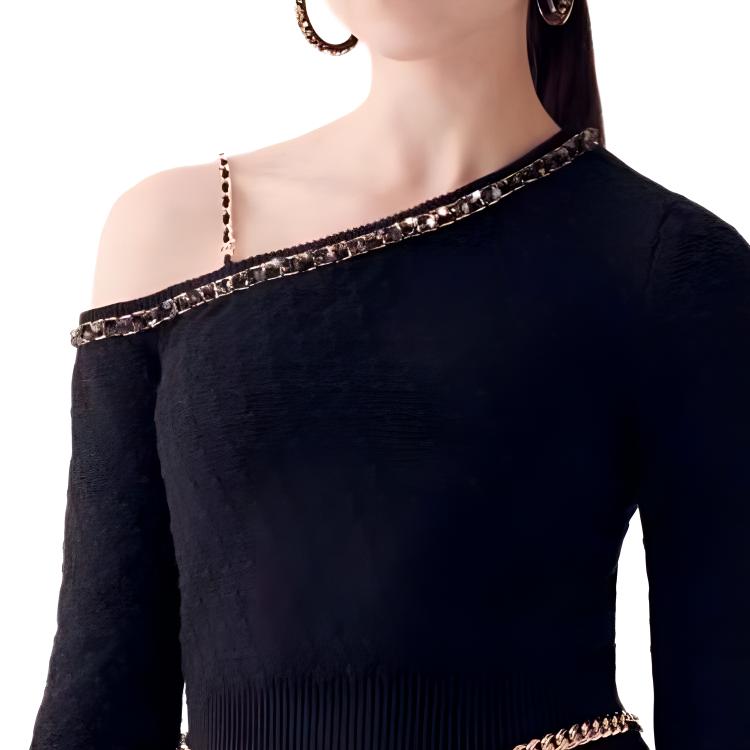 Purchase (W) 香奈兒 FW23 黑色Logo印花單肩針織上衣 P75683-K10893-94305