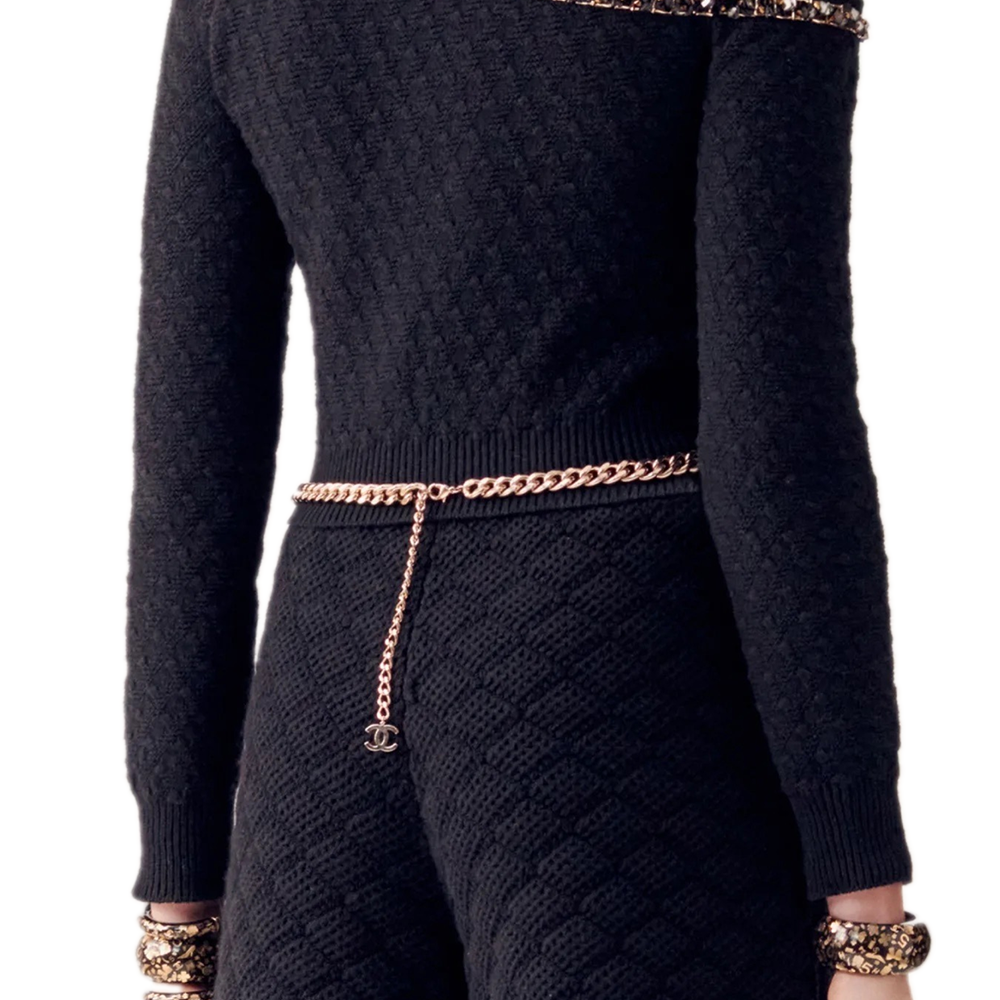 Sizing (W) 香奈兒 FW23 黑色Logo印花單肩針織上衣 P75683-K10893-94305