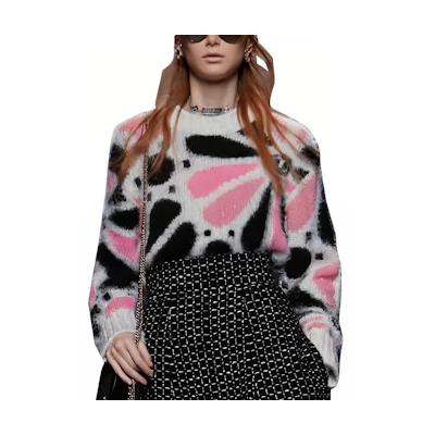 (Women) CHANEL FW23 Sequin Patchwork Pullover Sweater - White. P76108-K10960-NS439