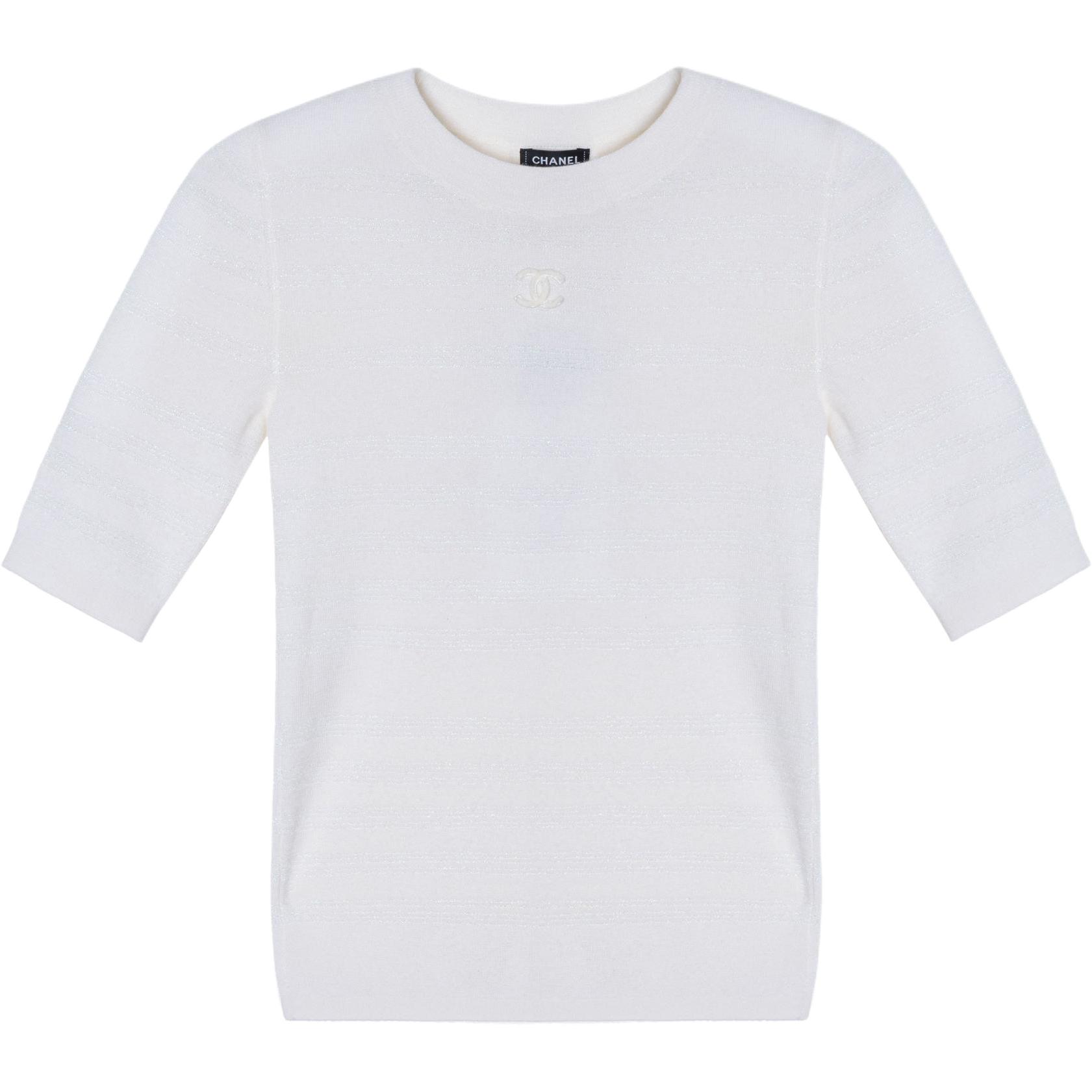 (Women) CHANEL FW23  White Crewneck Straight-Cut Short Sleeve T-Shirt. P75749-K10857-NQ678