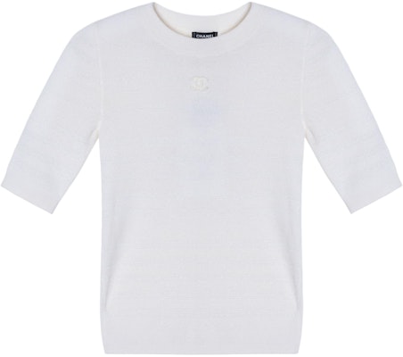 (Women) CHANEL FW23 White Crewneck Straight-Cut Short Sleeve T-Shirt. P75749-K10857-NQ678 Buy (Women) CHANEL FW23 White Crewneck Straight-Cut Short Sleeve T-Shirt. P75749-K10857-NQ678