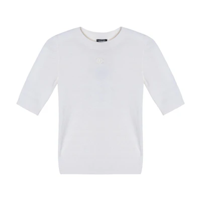 (Women) CHANEL FW23 White Crewneck Straight-Cut Short Sleeve T-Shirt. P75749-K10857-NQ678