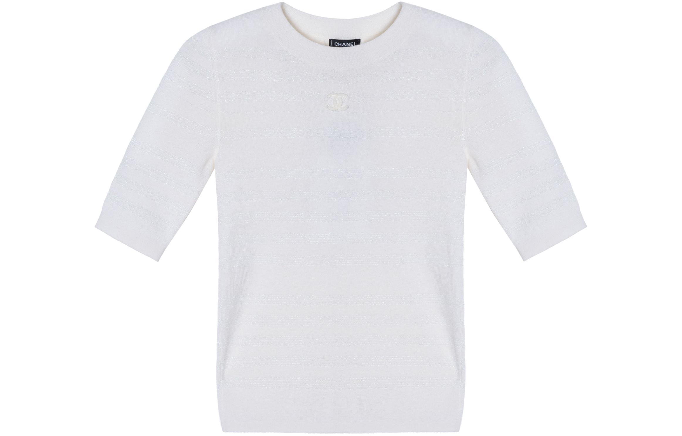 Order (W) CHANEL FW23 白色圓領直筒短袖T恤。 P75749-K10857-NQ678