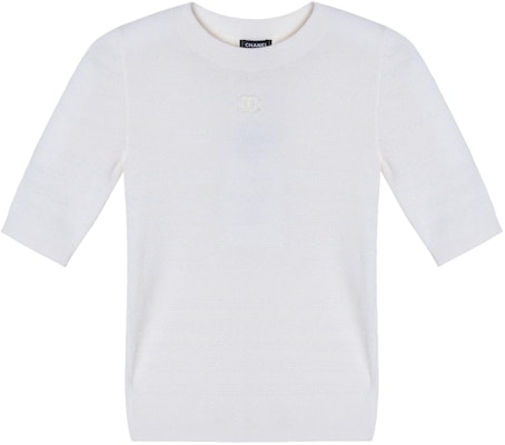 (Women) CHANEL FW23 White Crewneck Straight-Cut Short Sleeve T-Shirt. P75749-K10857-NQ678 Order (Women) CHANEL FW23 White Crewneck Straight-Cut Short Sleeve T-Shirt. P75749-K10857-NQ678