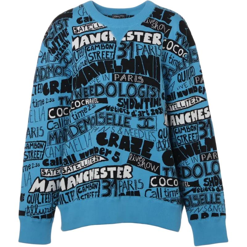 (Women) CHANEL FW24  Blue Pullover Sweatshirt with Letter Pattern. P77520-K11169-NY911