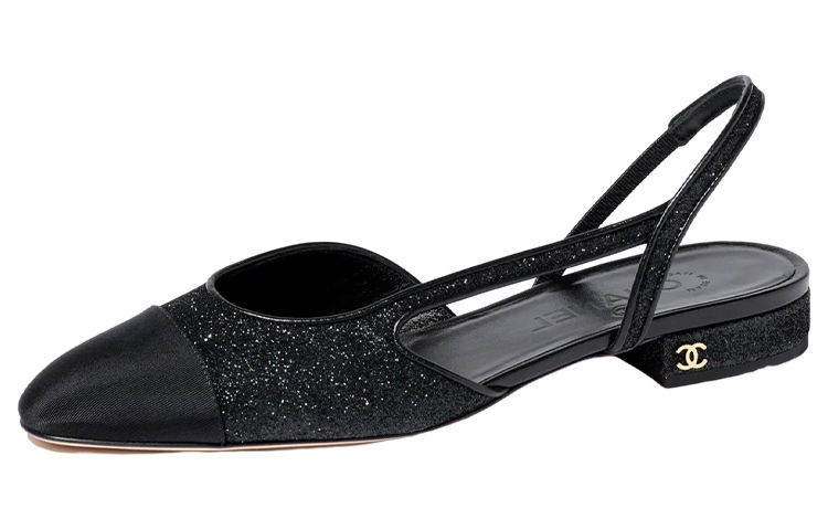 (Women) Chanel Glitter 20mm Slingbacks Black Grosgrain G31319-Y56445-94305