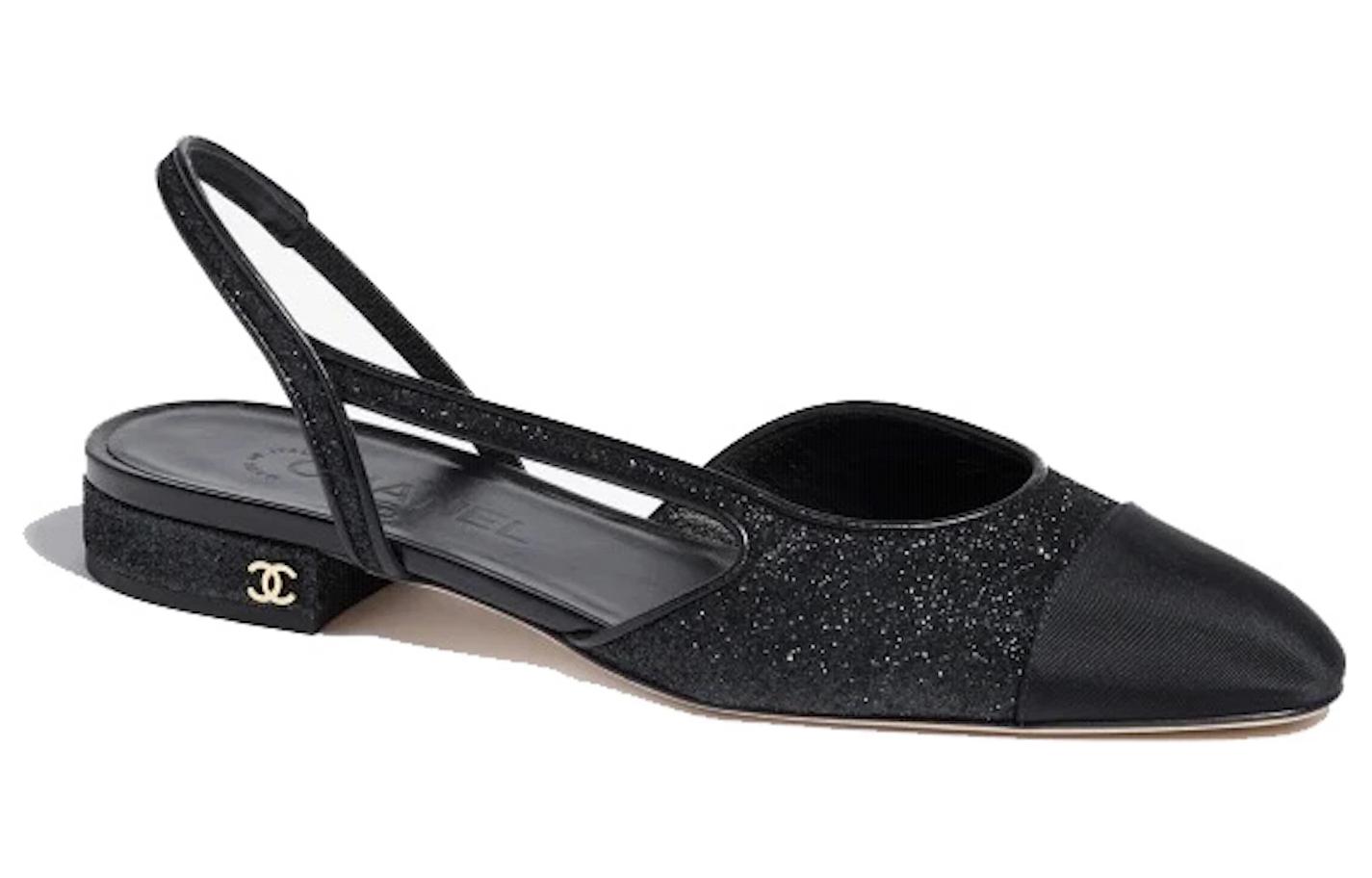 Order (W) Chanel Glitter Slingbacks 20mm Hitam Grosgrain G31319-Y56445-94305