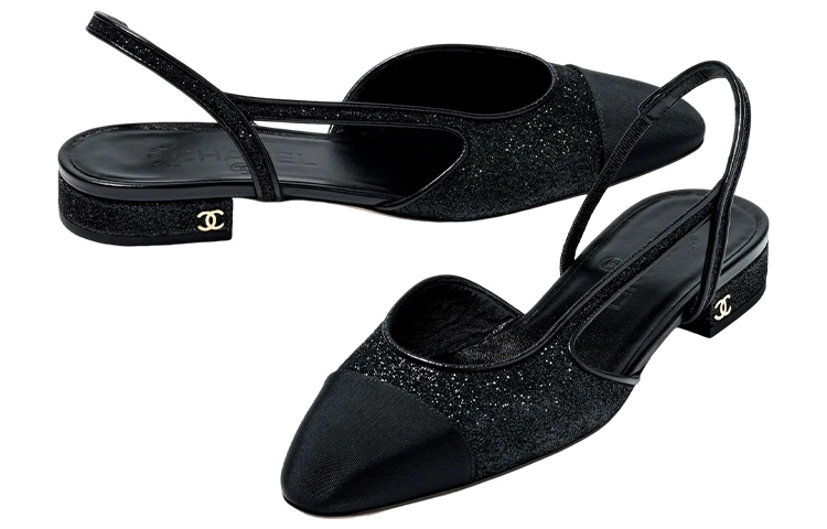 Lookbook (W) Chanel Glitter Slingbacks 20mm Hitam Grosgrain G31319-Y56445-94305