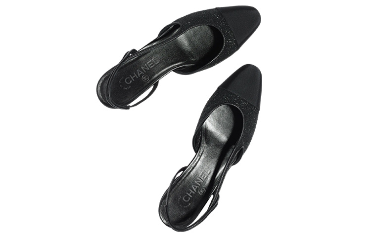 Shop (W) Chanel Glitter Slingbacks 20mm Hitam Grosgrain G31319-Y56445-94305