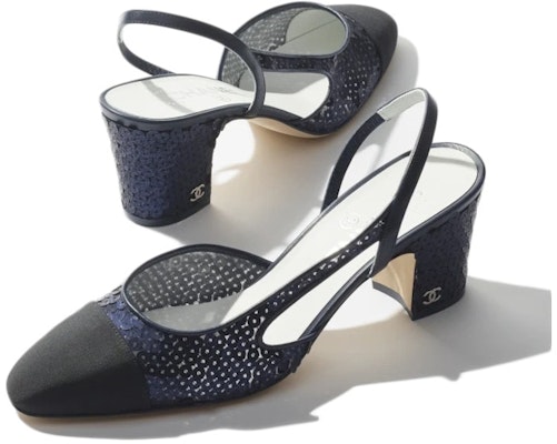 (Women) Chanel Glitter Muslin 65mm Slingbacks Navy Grosgrain G31318-Y56342-K5346 Order (Women) Chanel Glitter Muslin 65mm Slingbacks Navy Grosgrain G31318-Y56342-K5346