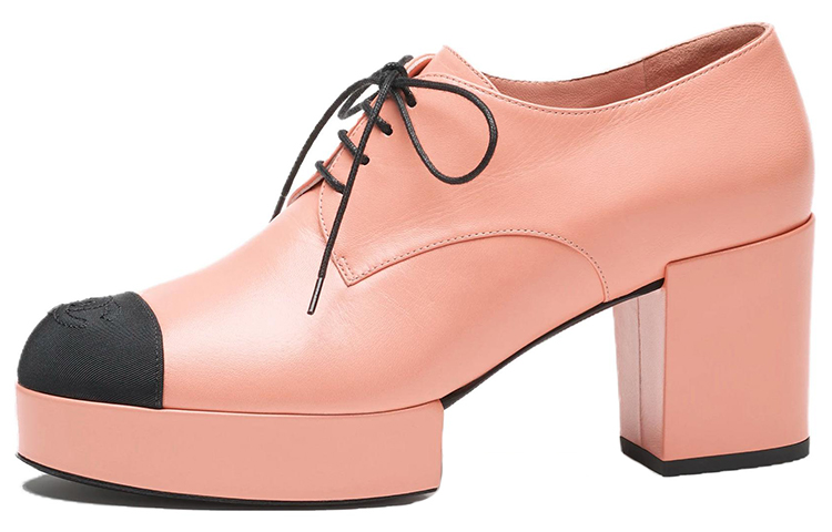 (Women) Chanel Goat Skin Round Toe Lace-Up Chunky Heel 'Pink' G45262-B14527-NS372