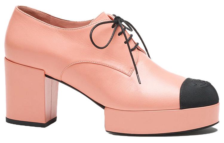 Order (W) Chanel Ziegenleder Rundzehen Schnürschuh Chunky Absatz ''Pink'' G45262-B14527-NS372