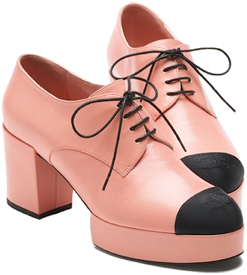 (Women) Chanel Goat Skin Round Toe Lace-Up Chunky Heel 'Pink' G45262-B14527-NS372 Lookbook (Women) Chanel Goat Skin Round Toe Lace-Up Chunky Heel 'Pink' G45262-B14527-NS372