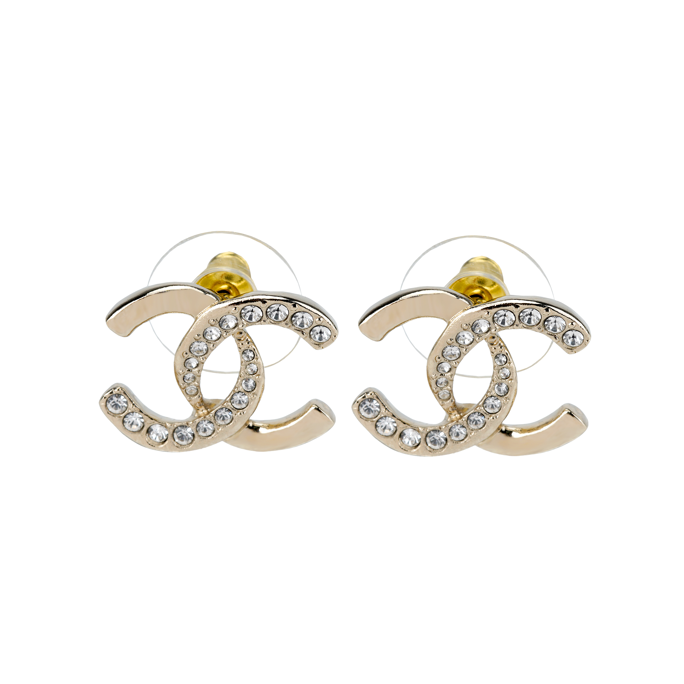 (Women) CHANEL Gold-Tone Twisted Rhinestone Double C Earrings for Women. ABC547-B15387-NU491